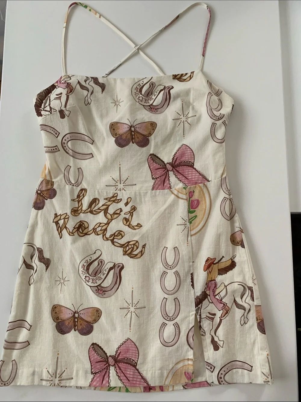 NWT Bailey Rose Butterfly & Horses Print Sundress Straps Open Back Dress Size L